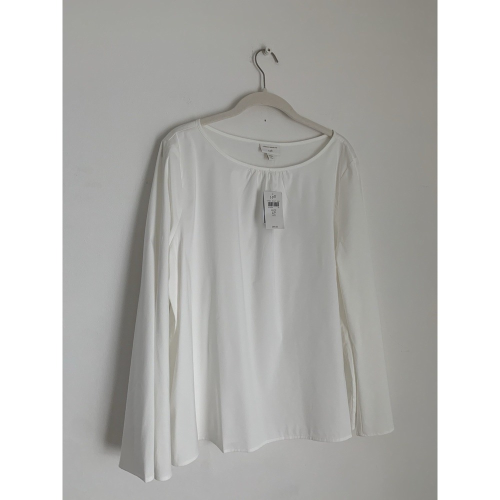 NWT J Jill Christian Siriano White Bell Sleeve Blouse Sz L Petite Classic Staple